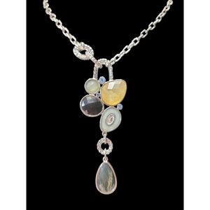 Lia Sophia Mixed Faceted Stone Cluster Necklace and Matching Earrings